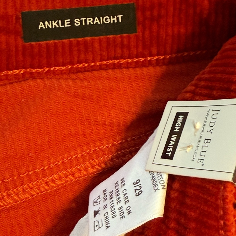 NWT Judy Blue Corduroy Pants Size 9/29 Ankle Straight High Rise Cropped Rust Red - Picture 7 of 11